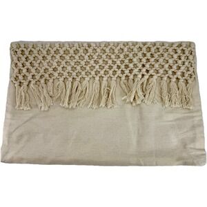 Hobby Lobby Throw Pillow Cover Tassel Cotton Muslin Beige Zip 21.5" X 14" NEW
